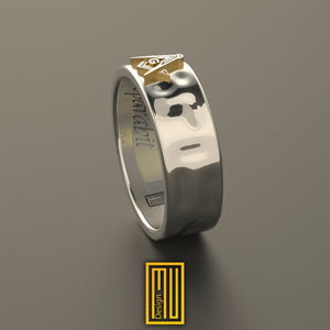Masonic Ring 14k Rose Gold S&C, Main Body Hammered, White Gold or Sterling Silver - Handmade Men's Jewelry