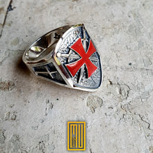 The Knights Templar Ring 925k Sterling Silver with Enamel with Sword Symbol - Handmade Men's Jewelry