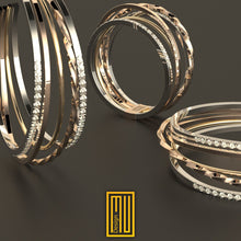 Ring Earring and Bracelet Set with 152 Pieces Diamond - 14k White, Yellow and Rose Gold, Handmade Jewelry Set
