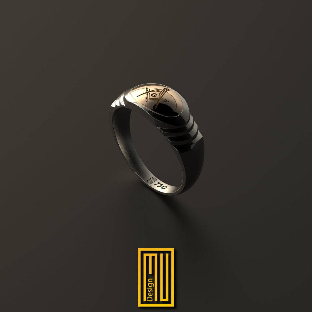 Masonic Ring with 3 Stairs Symbol for Slim Fingers - Freemason Signet Jewelry - Esoteric & Mystic Gift