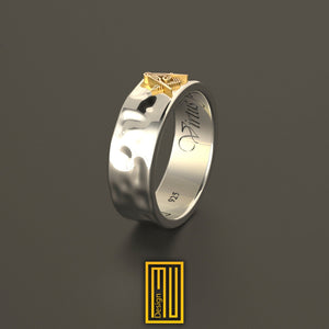 Masonic Ring 14k Rose Gold S&C, Main Body Hammered, White Gold or Sterling Silver - Handmade Men's Jewelry