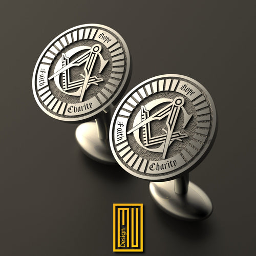Masonic Cufflinks 925k Sterling Silver - Freemason Gift, Handmade Jewelry, Engraved Cufflinks