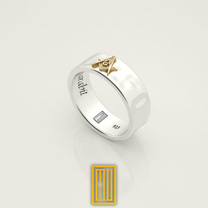 Masonic Ring 14k Rose Gold S&C, Main Body Hammered, White Gold or Sterling Silver - Handmade Men's Jewelry