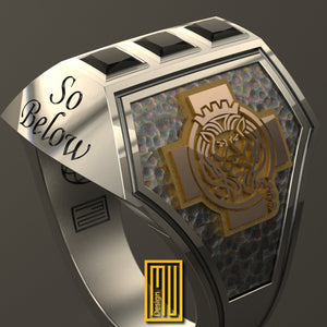 Ring with Lion of Golden Judah with Square and Compasses