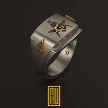 Masonic Ring with Golden Royal Arch and Past Master Sign, Citrine Gemstone -  Freemason Signet Ring - Handmade Men's Jewelry