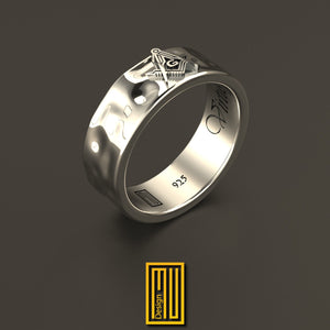 Masonic Ring 14k Rose Gold S&C, Main Body Hammered, White Gold or Sterling Silver - Handmade Men's Jewelry