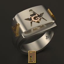Masonic Ring with Golden Royal Arch and Past Master Sign, Citrine Gemstone -  Freemason Signet Ring - Handmade Men's Jewelry