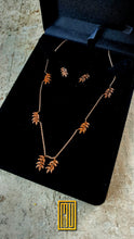Golden Necklace and Earring Set with Acacia Leaves - 18k Rose Gold Chain - Handmade Jewelry - Custom Necklace