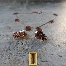 Golden Necklace and Earring Set with Acacia Leaves - 18k Rose Gold Chain - Handmade Jewelry - Custom Necklace