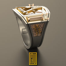 Past Master Ring With Roslyn Chapel's Golden Pillars and Symbols - Freemason Signet Ring, Handmade Men's Jewelry - Esoteric & Mystic Gift