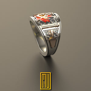 Band Style Masonic Golden Ring With Canada Flag  - Handmade Freemason Jewelry