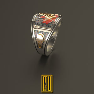 Band Style Masonic Golden Ring With Canada Flag  - Handmade Freemason Jewelry