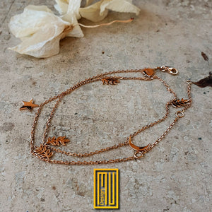 Golden Necklace with Acacia Leaves Sun Moon and Star