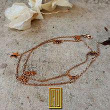 Golden Chain Necklace with Acacia Leaves Sun Moon and Star - Hammered Jewelry, Custom Design, (and also it can be use bracelet)