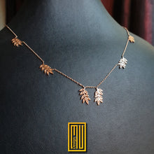 Golden Necklace and Earring Set with Acacia Leaves - 18k Rose Gold Chain - Handmade Jewelry - Custom Necklace