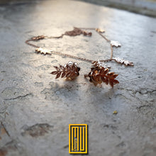 Golden Necklace and Earring Set with Acacia Leaves - 18k Rose Gold Chain - Handmade Jewelry - Custom Necklace