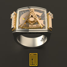 Past Master Ring With Roslyn Chapel's Golden Pillars and Symbols - Freemason Signet Ring, Handmade Men's Jewelry - Esoteric & Mystic Gift