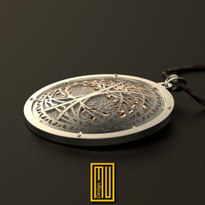 The Tree of Life Pendant with Golden Leaves - Hammered, Handmade Jewelry