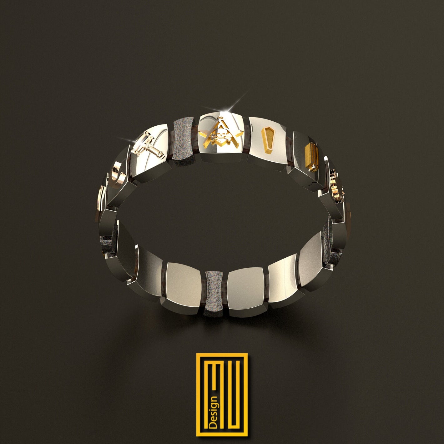 Masonic Bracelet Sterling Silver and Gold