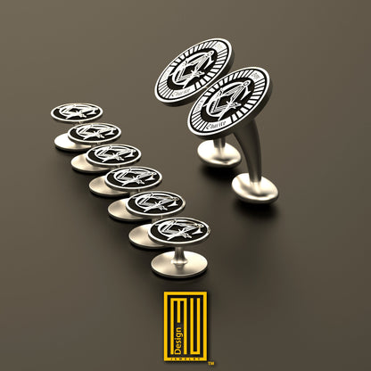Masonic Cuff Links and Studs Set - 925k Sterling Silver, Personalized Jewelry, Masonic Gift