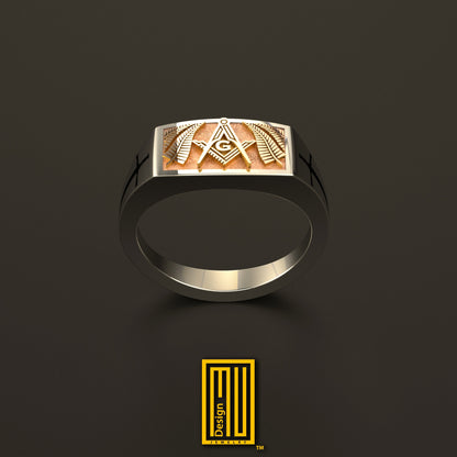 Ring With Silver Fern and Square and Compasses