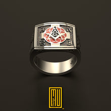 Masonic Rose Croix Ring 925k Sterling Silver with Red Enamel and S&C - Handmade Men's Jewelry, Masonic Design, Mystic Gift