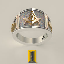 Band Style, New Jersey State Sign, Masonic Ring, 14k White Gold and Rose Gold - Handmade Men's Jewelry