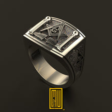Masonic Ring With S&C and Silver Fern and 14k Rose Gold Tools - Handmade Freemason Jewelry