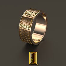 Handmade Ring with Flower of Life Pattern, 14 Rose Gold - Ring for Couples, Wedding Ring, Engagement Ring, Anniversary Ring