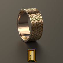 Handmade Ring with Flower of Life Pattern, 14 Rose Gold - Ring for Couples, Wedding Ring, Engagement Ring, Anniversary Ring