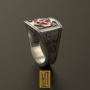 Masonic Rose Croix Ring 925k Sterling Silver with Red Enamel and S&C - Handmade Men's Jewelry, Masonic Design, Mystic Gift