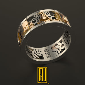 Masonic Anniversary Ring with 14k Gold and Silver or Bronze - Handmade Men's Jewelry