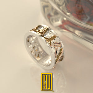 Masonic Anniversary Ring with 14k Gold and Silver or Bronze - Handmade Men's Jewelry
