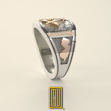 Band Style, New Jersey State Sign, Masonic Ring, 14k White Gold and Rose Gold - Handmade Men's Jewelry