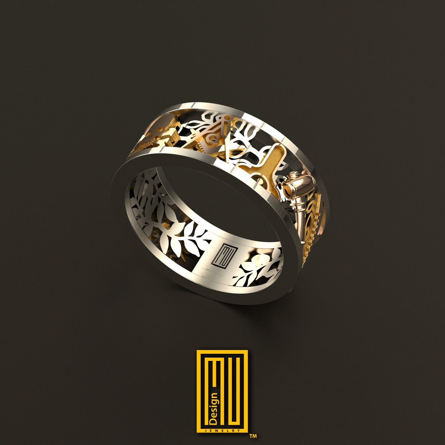 Ring with Acacia Leaves and Gold or Bronze Tools