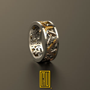 Ring with Acacia Leaves and Gold or Bronze Tools