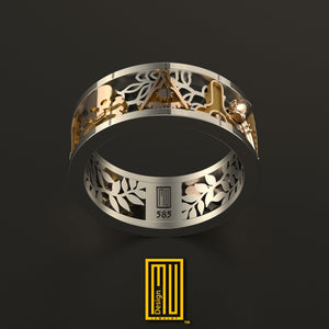 Masonic Anniversary Ring with 14k Gold and Silver or Bronze - Handmade Men's Jewelry