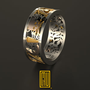 Masonic Anniversary Ring with 14k Gold and Silver or Bronze - Handmade Men's Jewelry
