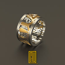 Masonic Band Style Past Master Ring, 14k Rose Gold and 925k Sterling Silver - Handmade Men's Jewelry