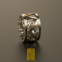 Masonic Band Style Past Master Ring, 14k Rose Gold and 925k Sterling Silver - Handmade Men's Jewelry