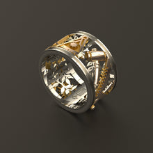 Masonic Band Style Past Master Ring, 14k Rose Gold and 925k Sterling Silver - Handmade Men's Jewelry