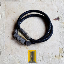 Masonic Bracelet 925k Solid Sterling Silver with Stingray Leather - Handmade Men's Jewelry, Unique Gift
