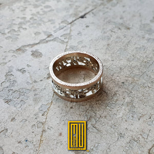Anniversary Ring with 18k White gold and Rose Gold (Hammered Finishing) - Acacia Symbols - Wedding Ring, Engagement Ring, Handmade Jewelry
