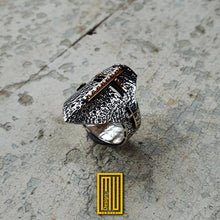 Helmet Style Ring for The Knights Templar, 925k Sterling Silver with 14k Rose Gold Swords