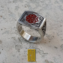 Masonic Rose Croix Ring 925k Sterling Silver with Red Enamel - Handmade Men's Jewelry, Masonic Design, Esoteric & Mystic Gift