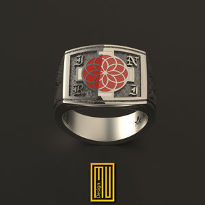 Masonic Rose Croix Ring 925k Sterling Silver with Red Enamel - Handmade Men's Jewelry, Masonic Design, Esoteric & Mystic Gift