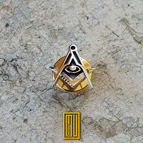 Master Degree Lapel Pin with All Seeing Eye 925k Sterling Silver - Handmade Jewelry, Masonic Design and Unique Gift