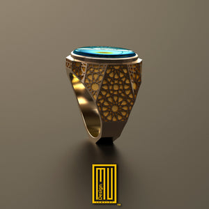 Dodecagon Shape Ring Special Cut BlueSky Topaz Gemstone Gold or Sterling Silver, Handmade Men's Jewelry