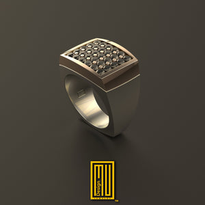 Golden Ring with 30x Diamonds or Black Diamonds - Handmade Men's Jewelry, Unique Diamond Ring, Statement Ring - Esoteric & Mystic Gift