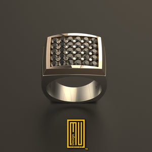 Golden Ring with 30x Diamonds or Black Diamonds - Handmade Men's Jewelry, Unique Diamond Ring, Statement Ring - Esoteric & Mystic Gift